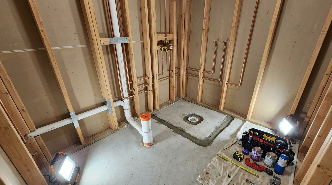 Bathroom rough-in plumbing during remodel by Johns Plumbing LLC in Palisade