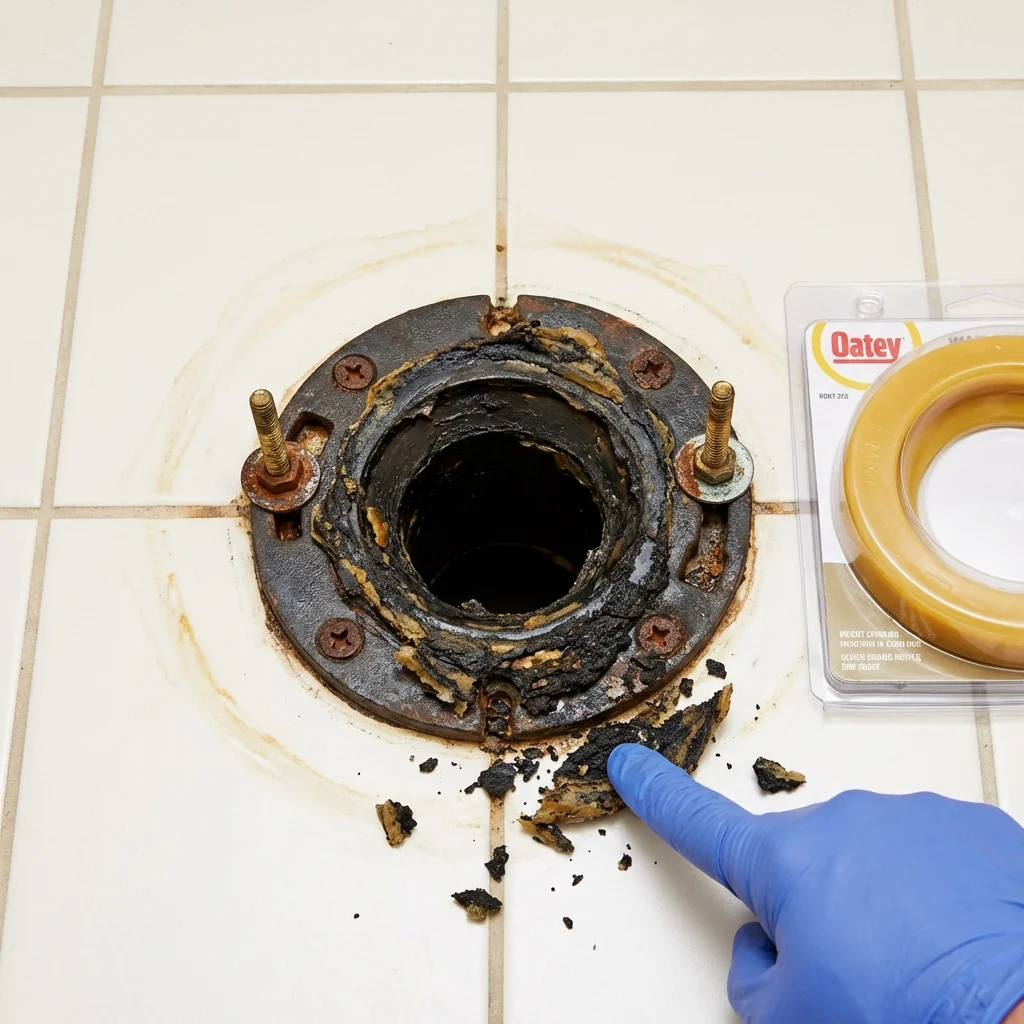 Failed wax ring showing water seepage at the base of a toilet in a Palisade, CO home